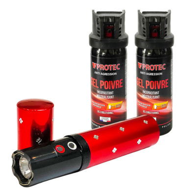 KIt défense lipstick rouge + 2 bombes lacrymogènes 50ml