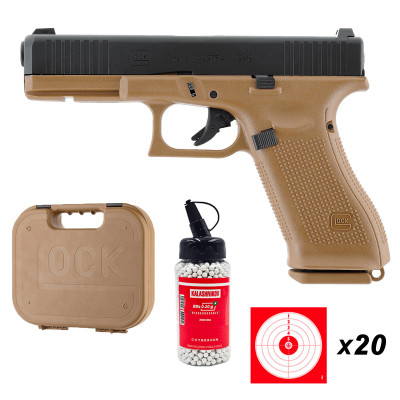 Pack pistolet Glock 17 Gen5 6mm GBB 1 joule + 2000 billes + 20 cibles