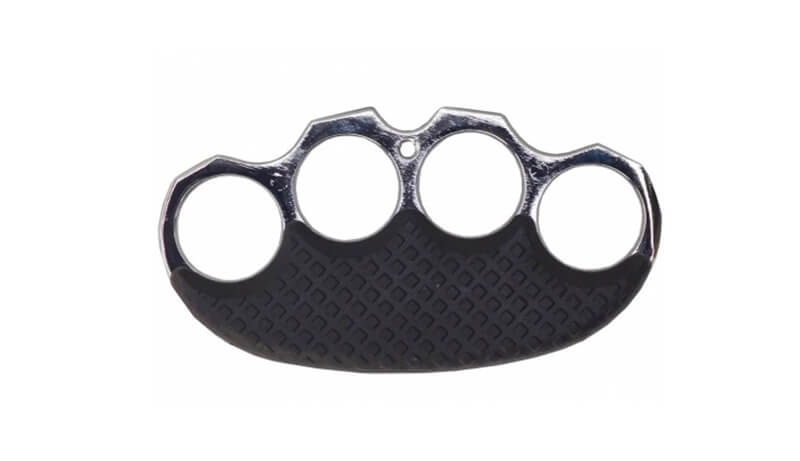 Poing américain argenté grip noir vue face