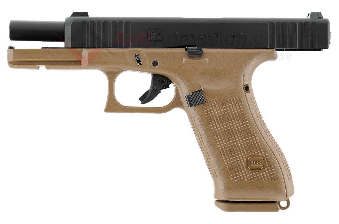 Vue du Glock 17 Gen5 6mm GBB French Edition Coyote